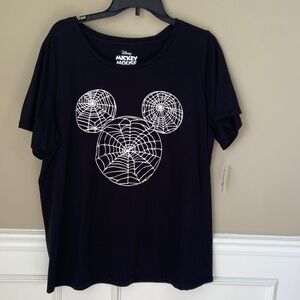 NWT Disney Black‎ Tee with White Web Mickey Mouse Design - 1X